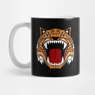 Fierce Roaring orange and black tiger with sharp teeth Mug